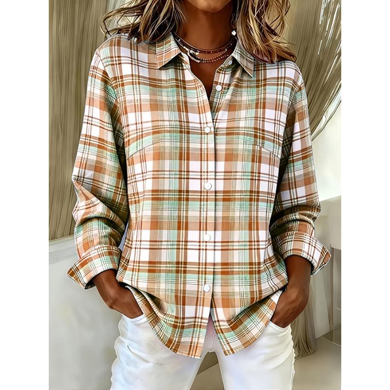 Plus Size, Plus-size Fashion Long-sleeve Lapel Casual Plaid Print Shirt