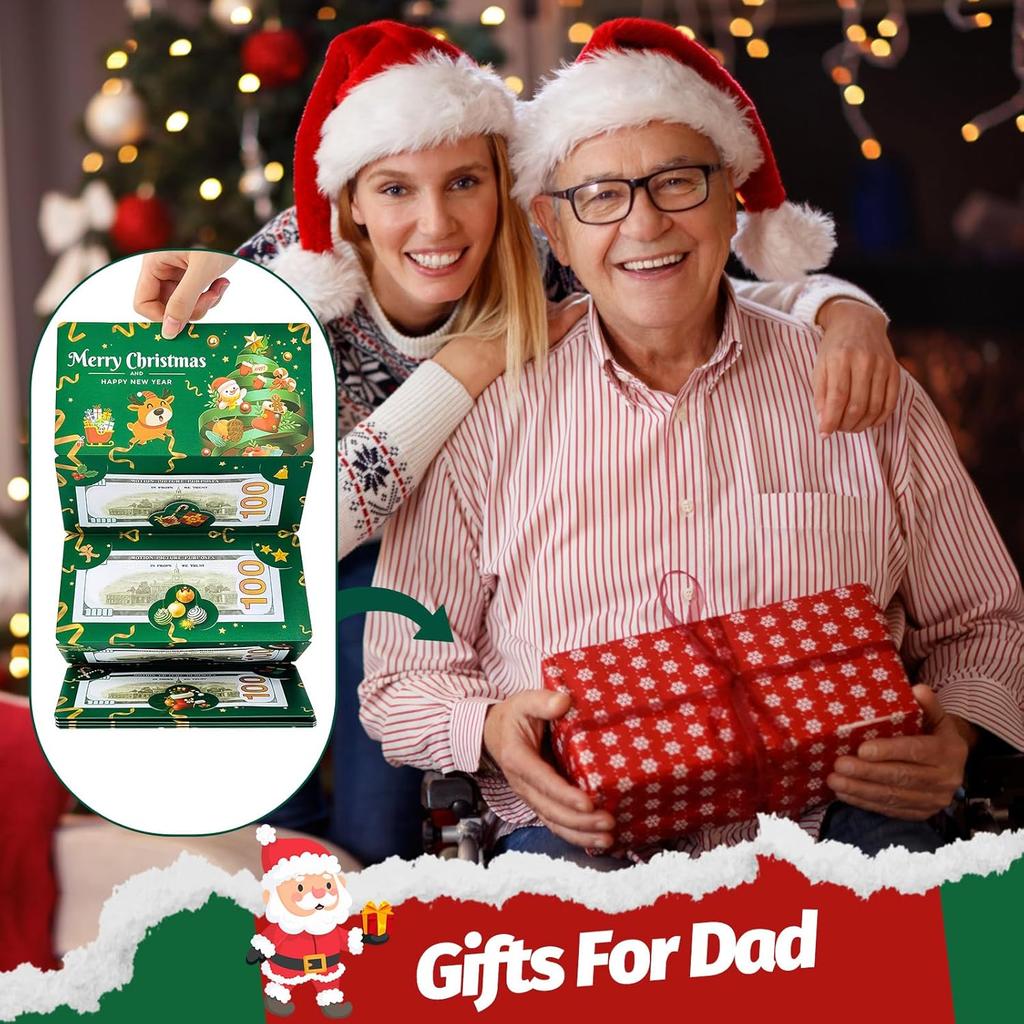 Świąteczne etui na pieniądze, etui na karty podarunkowe na Boże Narodzenie z 10 przegródkami, prezent świąteczny dla mężczyzn, kobiet, dziewcząt, chłopców, koperty na pieniądze-niespodzianki, zielone