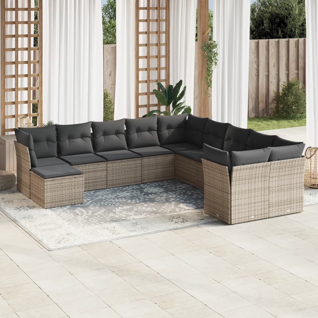 Vidaxl 11-Cz. Gartenmöbel-Set mit Kissen, Grauer PE-Rattan