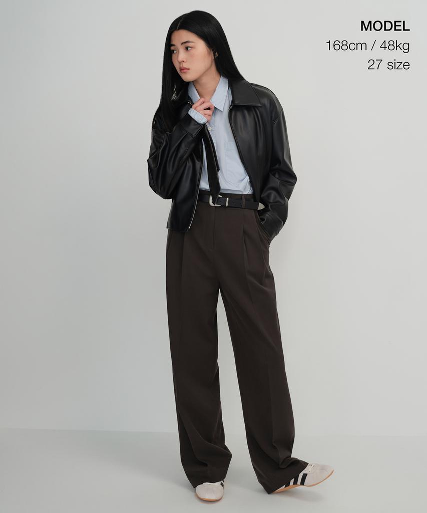 MUSINSA STANDARD WOMAN Women'S High-Waisted Wide Hidden Banding Slacks [Dark Brown]