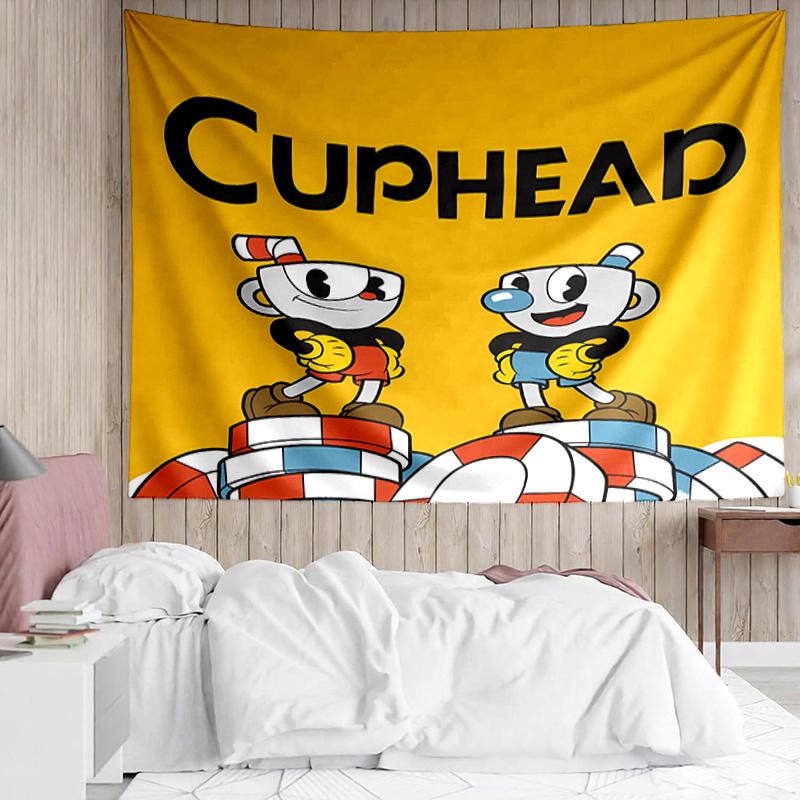 Cuphead Tapestry for Bedroom Aesthetic Classroom Tapestries Wall Hanging for Living Room Dorm Office,Ideal Creative Gift