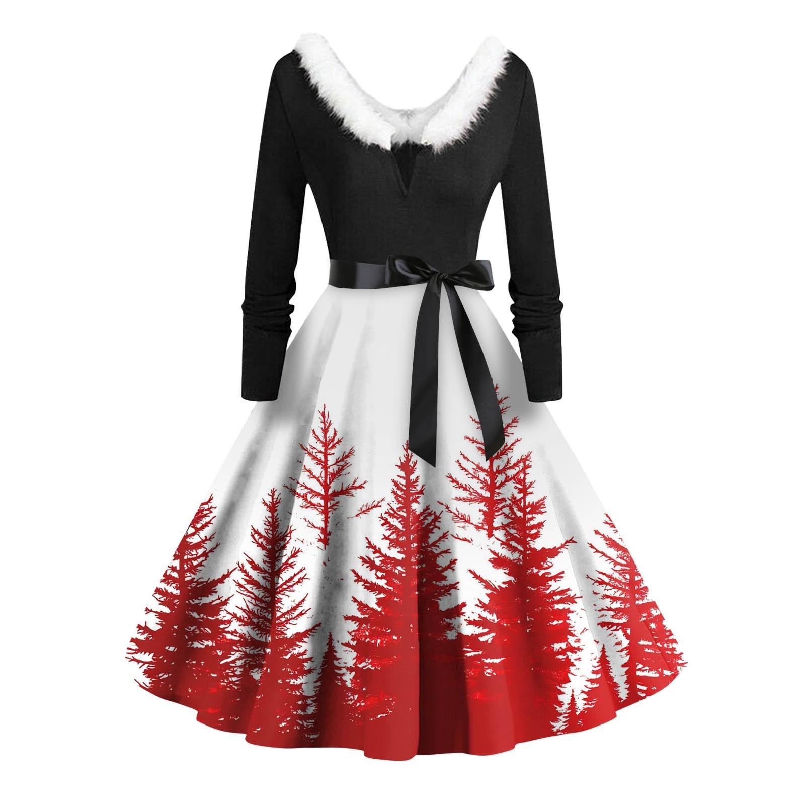 

Женские повседневные модные длинные платья с рождественским графическим принтом и длинными рукавами в винтажном стиле XXL белый