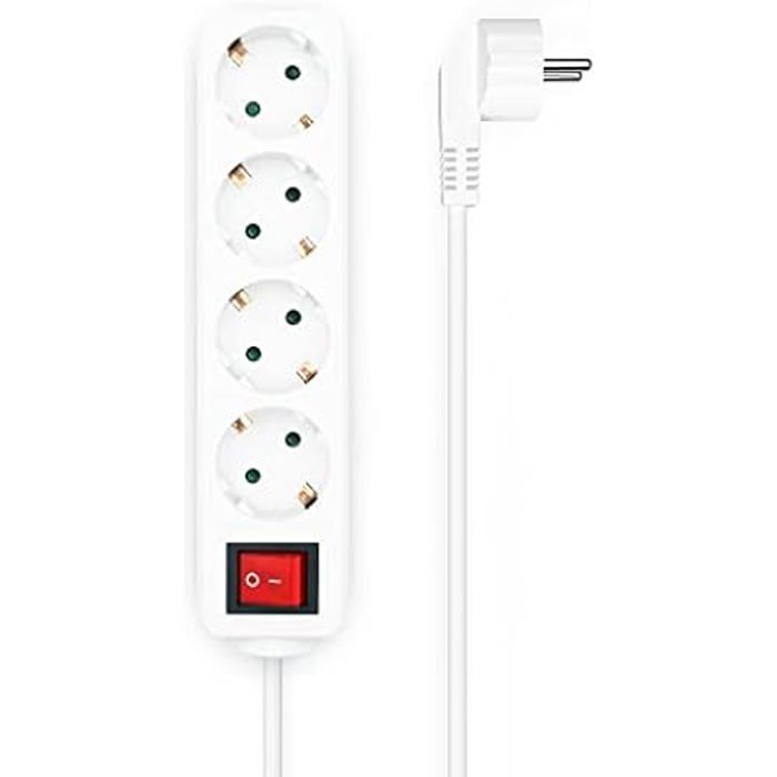 Aisens Base Multiple 4 Prises Avec Interrupteur Avec Câble 3×1.5mm2-1.4m - Couleur Blanche
