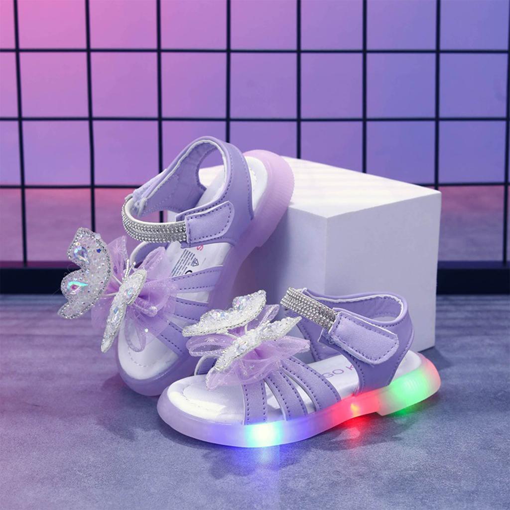 Kindersandalen Mädchen LED Licht Prinzessin Frozen PU Leder Pailletten Perlen Sommerschuhe Rutschfest Atmungsaktiv Rosa Blau Für 1-7 Jahre