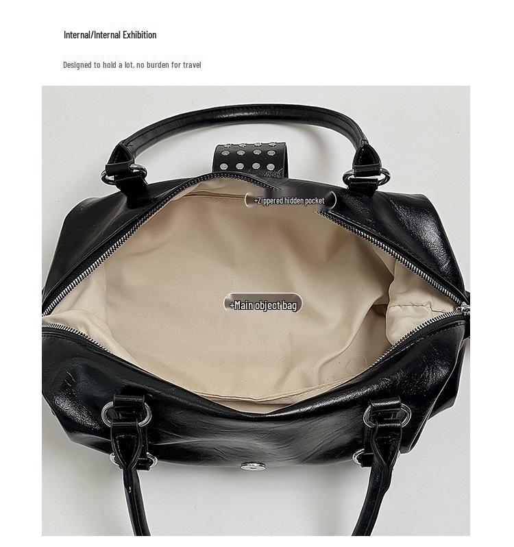 2026 Spring/Summer White Studded Women's Motorcycle Style Handbag - Versatile Crossbody & Handheld Bag