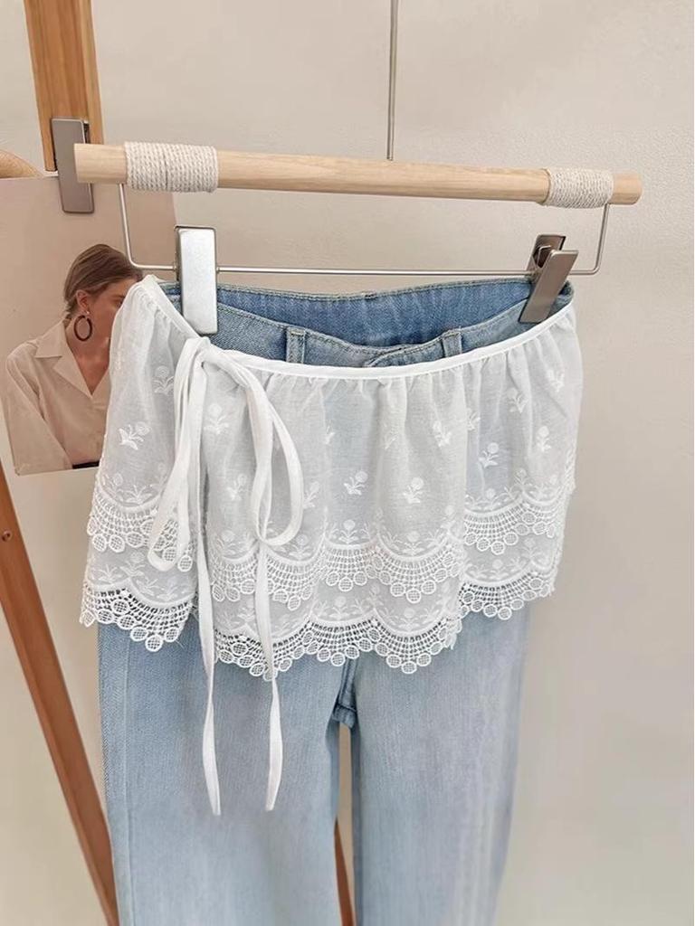Sweet Style Women's Lace Trim Layered Short Skirt Apron