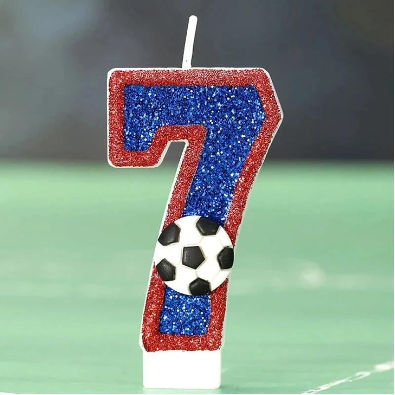 

Football Children s Birthday Candles Number 0-9 Blue Sparkles Birthday Creative Soccer Candle for Boy Party Cake Top Decoration