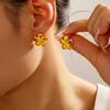 Flower Earrings Set With Diamonds, Five-Petaled Flower Color Stone Creative Design, Titanium Steel Gold-Plated Advanced Sense
