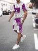 Plus Size Men 3D Print Round Neck T-Shirt Drawstring Shorts Set