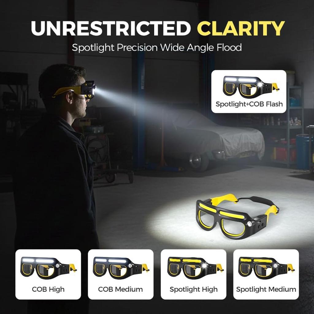 2026 Nouvelles Lunettes Phares LED Rechargeables avec Capteur de Mouvement et Commande Tactile, Lunettes de Sécurité Imperméables avec 5 Modes, Lunettes Lampe Frontale pour la Course à Pied,