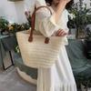 New Solid Color Straw Bag Single Shoulder Machine Nail Knitted Bag Women's Large Capacity Tote Bag Seaside Vacation Beach Bag