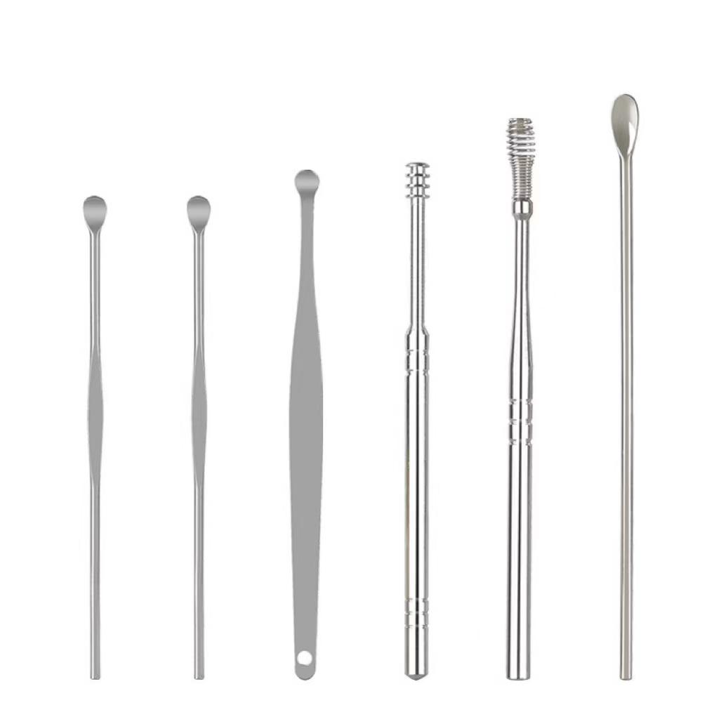 6pcs/set Stainless Steel Earpick Ear Cleaner Spoon Ear Pick Ear Wax Removal Tool Kit Ear Spoon Care for Baby Adults 6PCS Ear Care Set