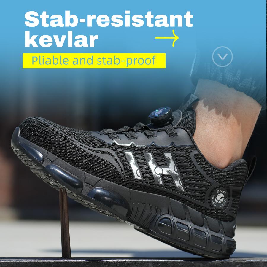 Neue Arbeitssneaker mit drehbarem Knopf Sicherheitsschuhe Herren Stahlkappenschuhe Arbeitsschutzstiefel Herren Unzerstörbare Schuhe Durchstichfest