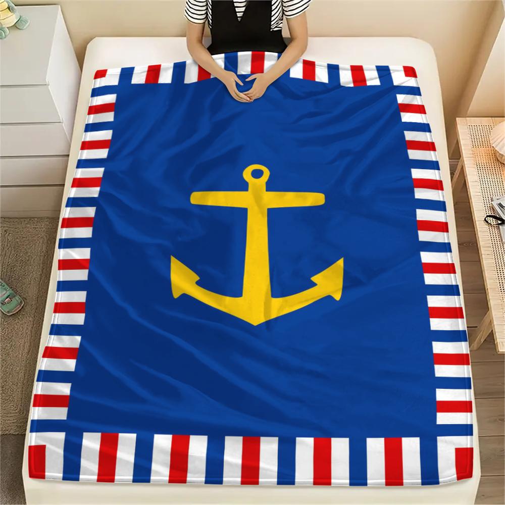 1Pc Nautical Theme Print Flannel Blanket, High quality Comfortable for All Seasons, Home Decor, Warmth and Comfort, Perfect for Christmas Gifts
