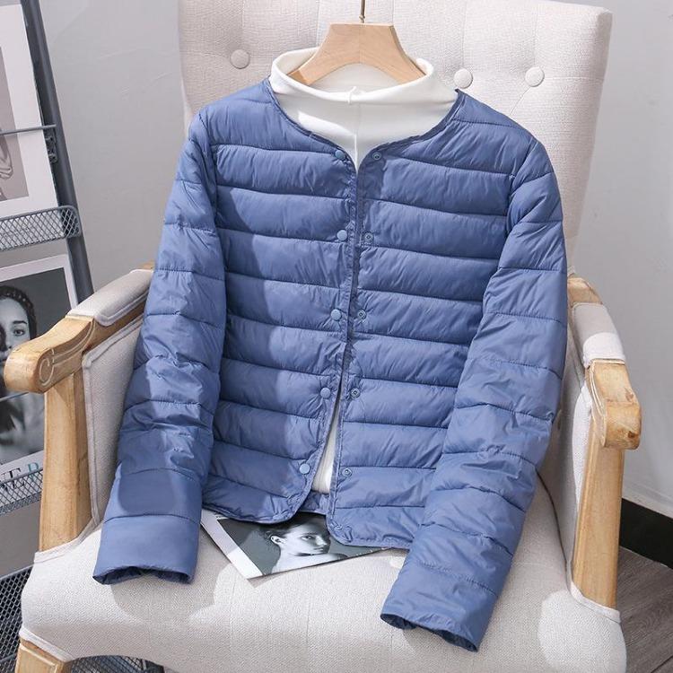 Leichte Daunen-Baumwolljacke für Damen Herbst Winter Vielseitig zum Layering Kurz Rund V-Ausschnitt