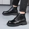 Pánské módní nové plus bavlněné kožené motorkářské boty větruodolné silná podrážka vnitřní zvýšení lokomotivní černé kotníkové boty D550