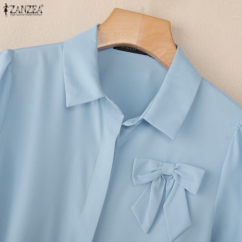 ZANZEA Women Casual Turn Down Collar Solid Color Half Sleeve Blouse