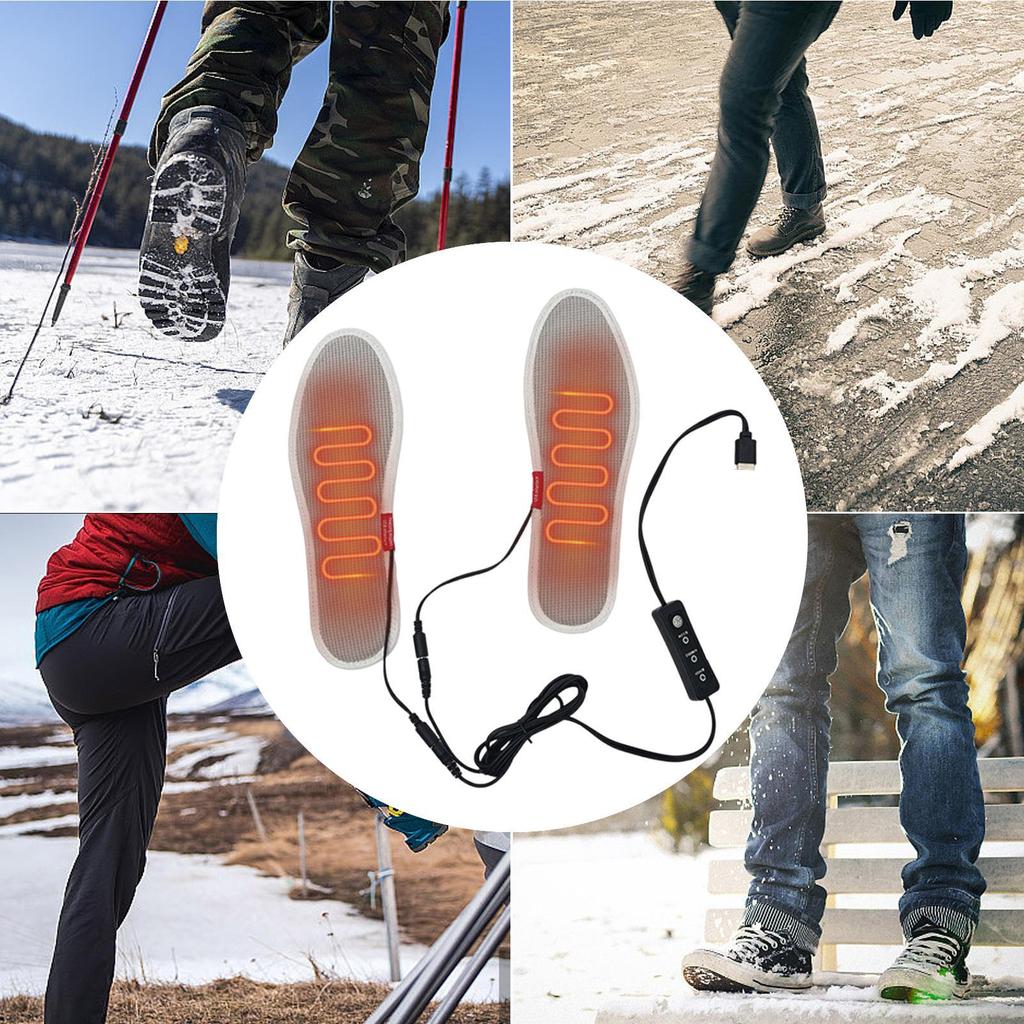 Electric Heated Insoles Adjustable Temperature Foot Warmer for Winter Fishing Hiking Camping Sports Washable Heating Shoes Pad