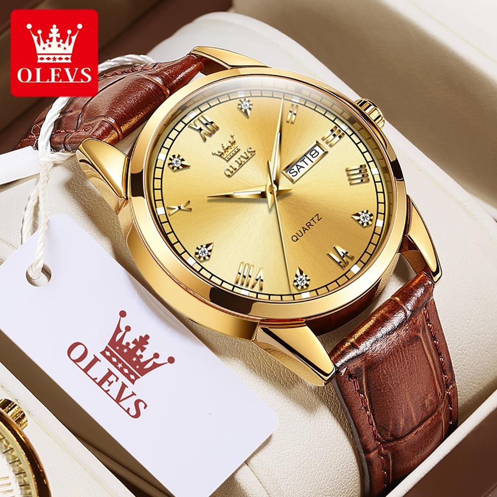 OLEVS 6896 Original Quartz Watch for Man Fashion Simple Leather Strap Calendar Waterproof Luminous Business Men's Watch