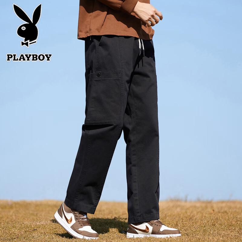 PLAYBOY Men's Straight-Leg Loose Fit Casual Cargo Pants
