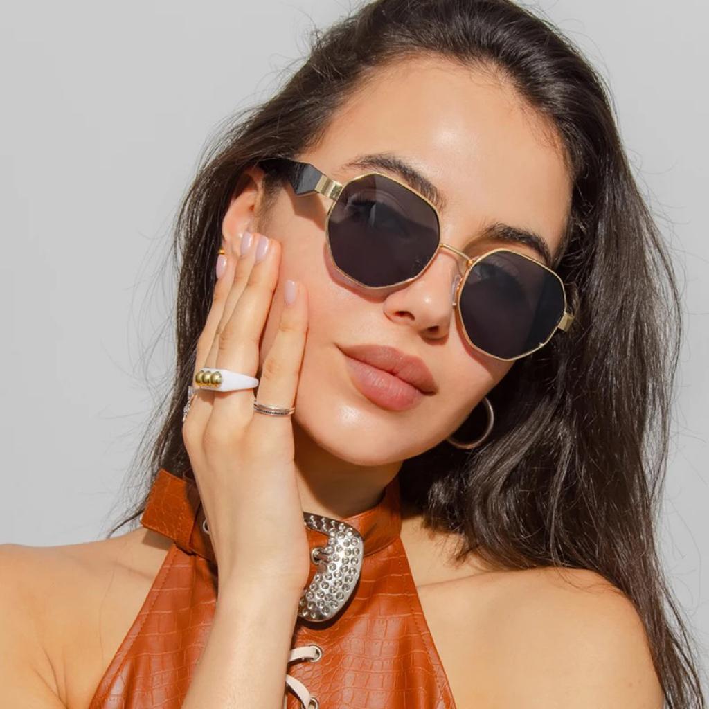 Y2K Polygon Sunglasses Women Men Vintage Steampunk Hip Hop Metal Shades UV400 Luxury Brand Designer