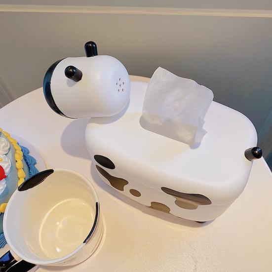 Cow Tissue Box Cover Large Capacity Universal Multifunctional Desktop Lovely Cow Shape Tissue Paper Case with Toothpick Dispenser