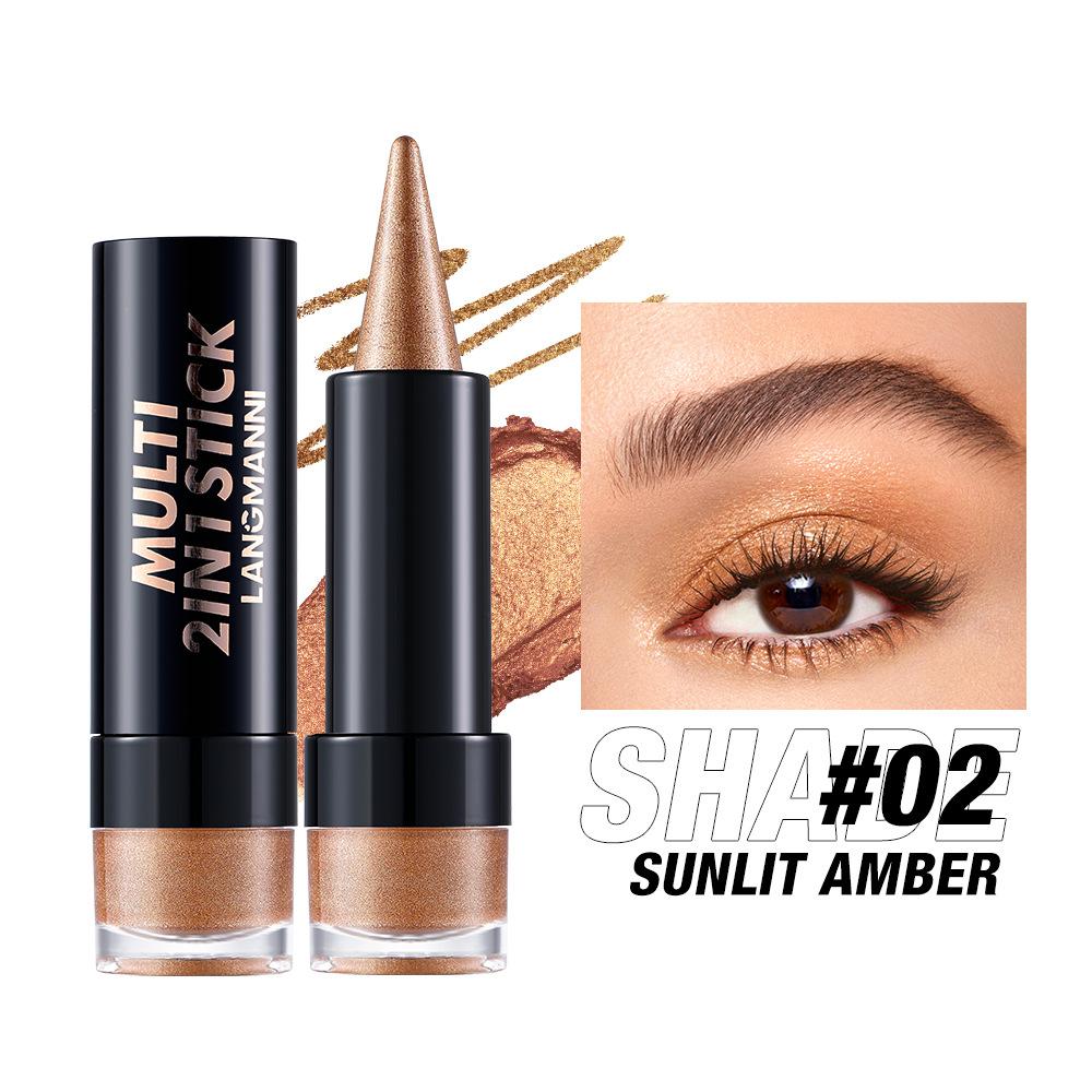 2 IN 1 Bullet Pearlescent Eye Shadow Pen Pointed Eyeliner Stick Caramel Brown Black Eyeshadow Makeup Silky Smooth Waterproof Lasting Eyeshadow