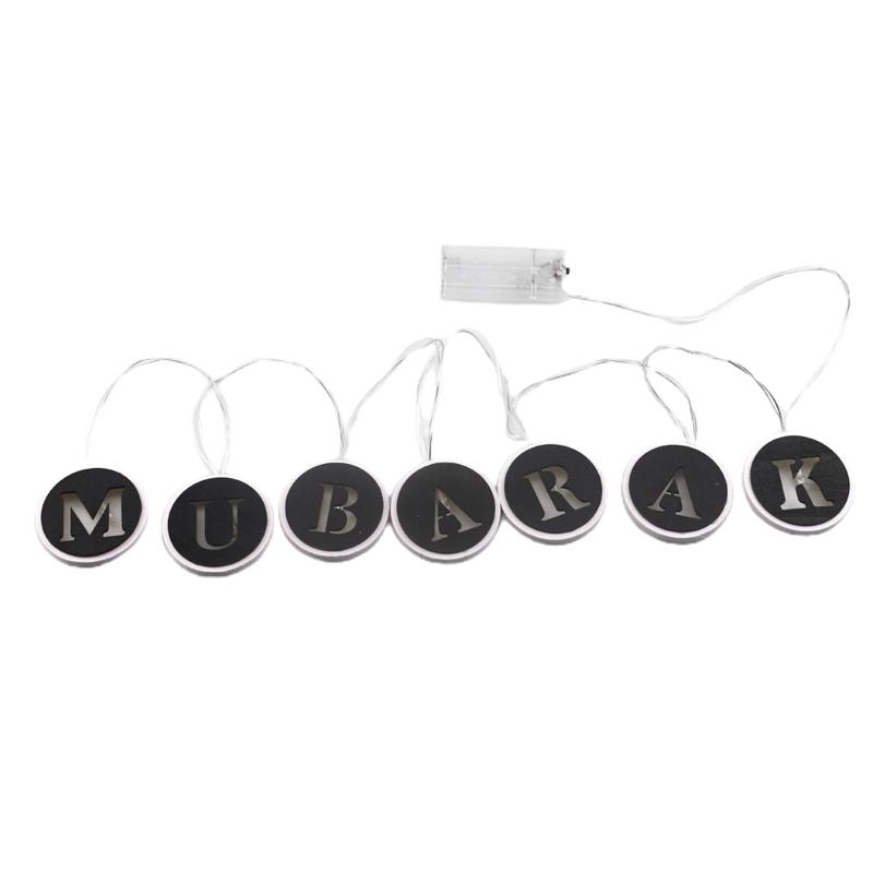 Wooden Eid String Light Led Ramada Mubarak Letters Lamp Ornament Crafts for Islamic Muslim Party Ramadan Decoration Night Lamps