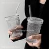 380ML Kubek do mleka z wytłaczanym kwiatowym wzorem Przezroczysty szklany kubek z pokrywką i słomką Przezroczysty kubek do bubble tea Naczynie do kawy i napojów Deserowy kubek