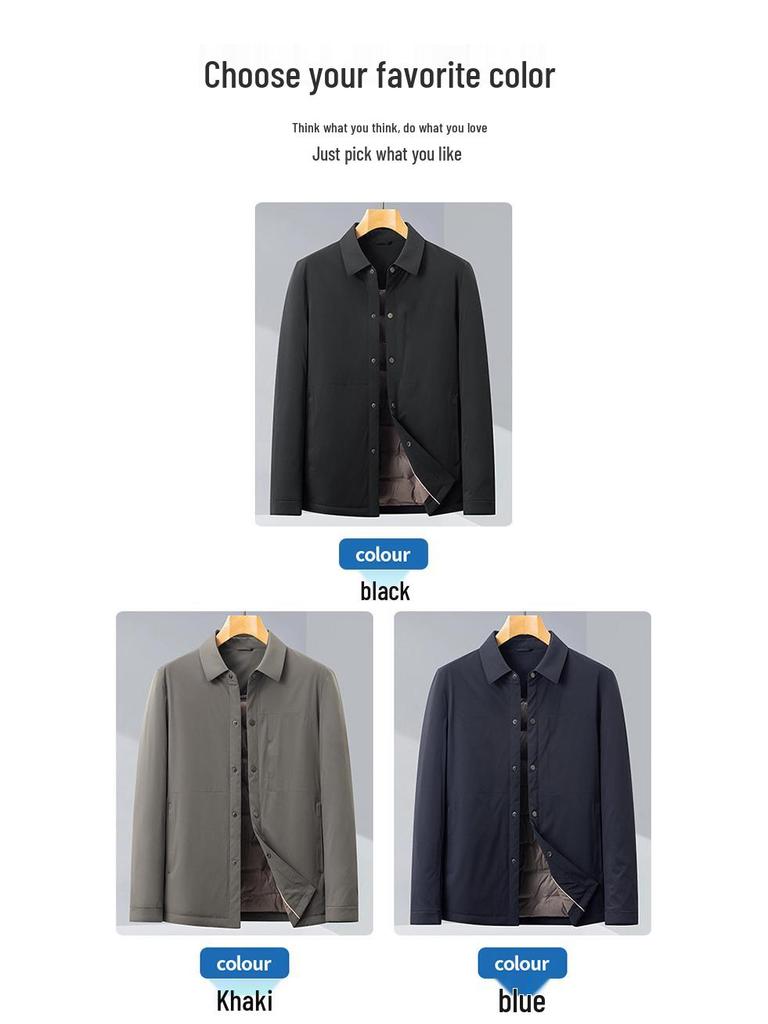 Men's Premium Lightweight Winter Goose Down Jacket with Turn-Down Collar - Mid-Age Business Casual Outerwear