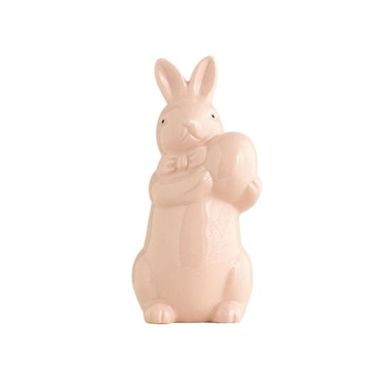 Easter Holding Egg Rabbit Figurine Ceramics Bow Tie Bunny Statue Sculpture Spring Easter Holiday Party