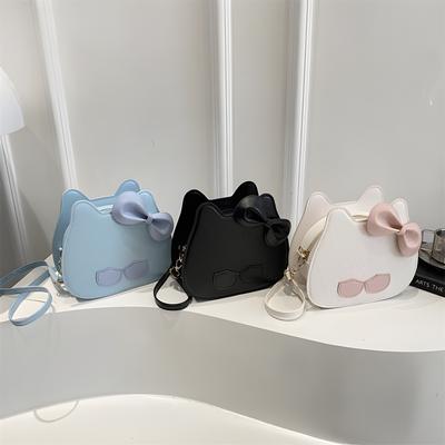 Girl's Purse Cute Cartoon Bowknot Cat Crossbody Bag Little Girls Small Leather Shoulder Bag Tote Handbag