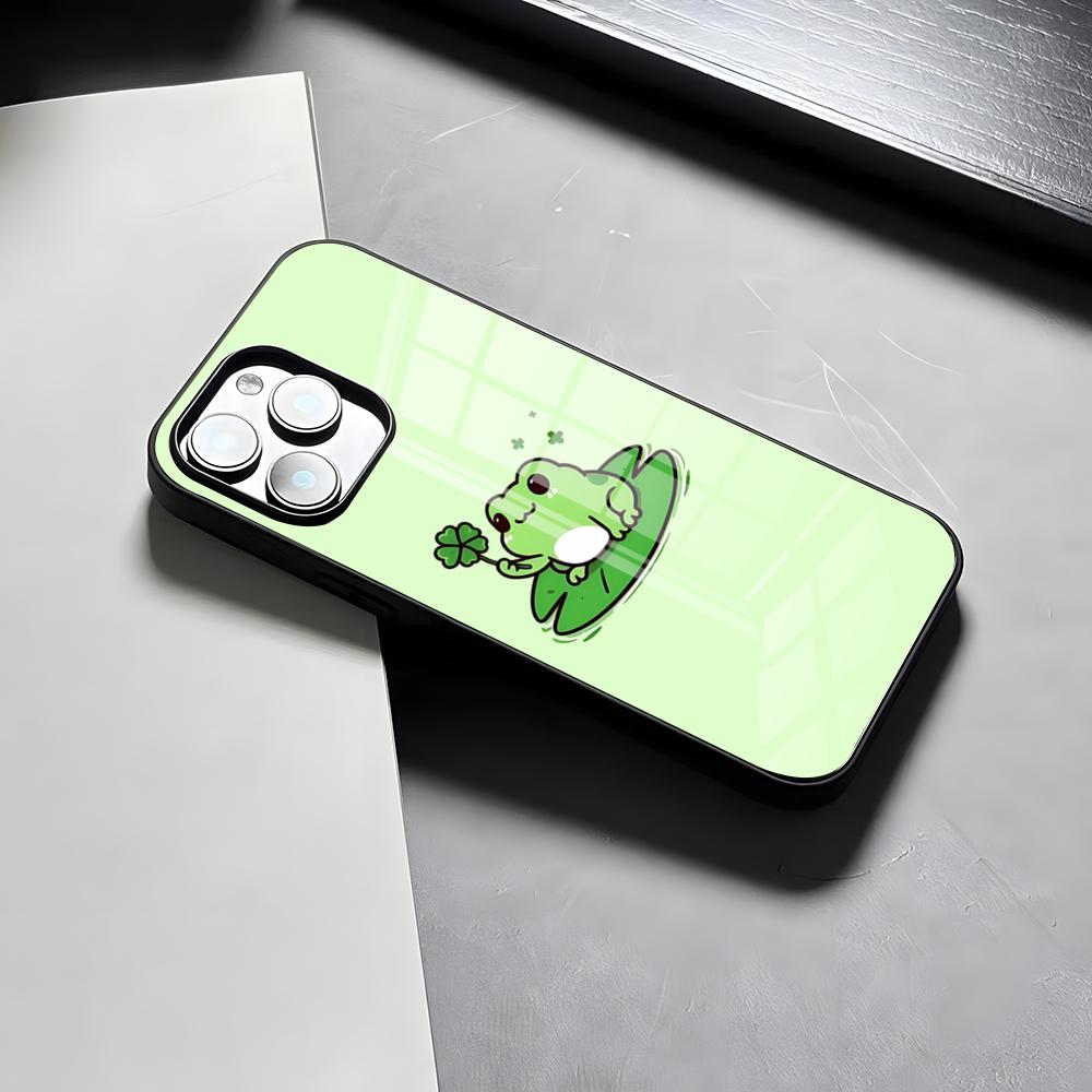 Cute Green Frog Phone Case For IPhone 17 Pro Max 15 Pro 16 14 Plus 12 13 Mini 11 Pro Shockproof Glass Cover