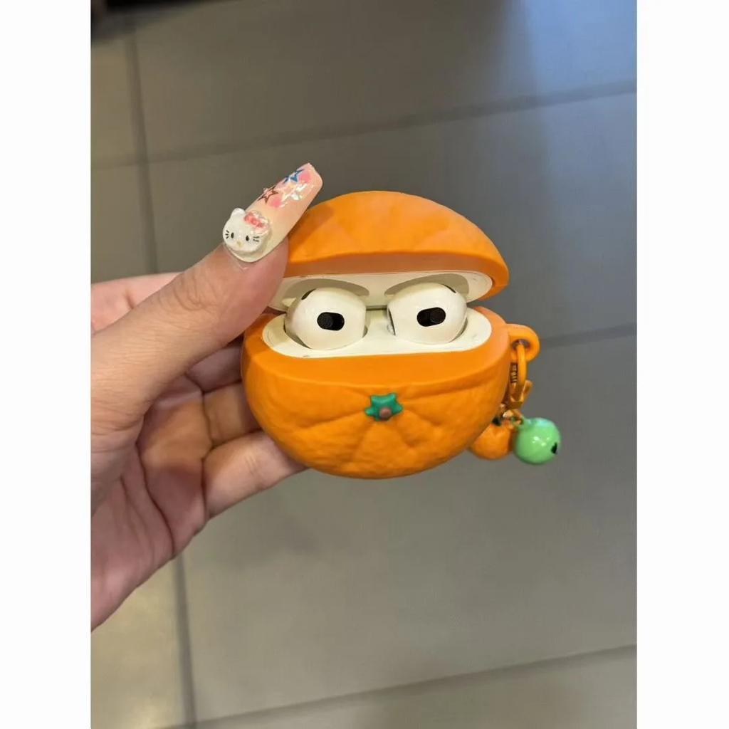 Cute Simulation Orange Headphone Cover for Apple Airpods 1/2 3 4 with The Same Pendant Fun Drop-proof Soft Case