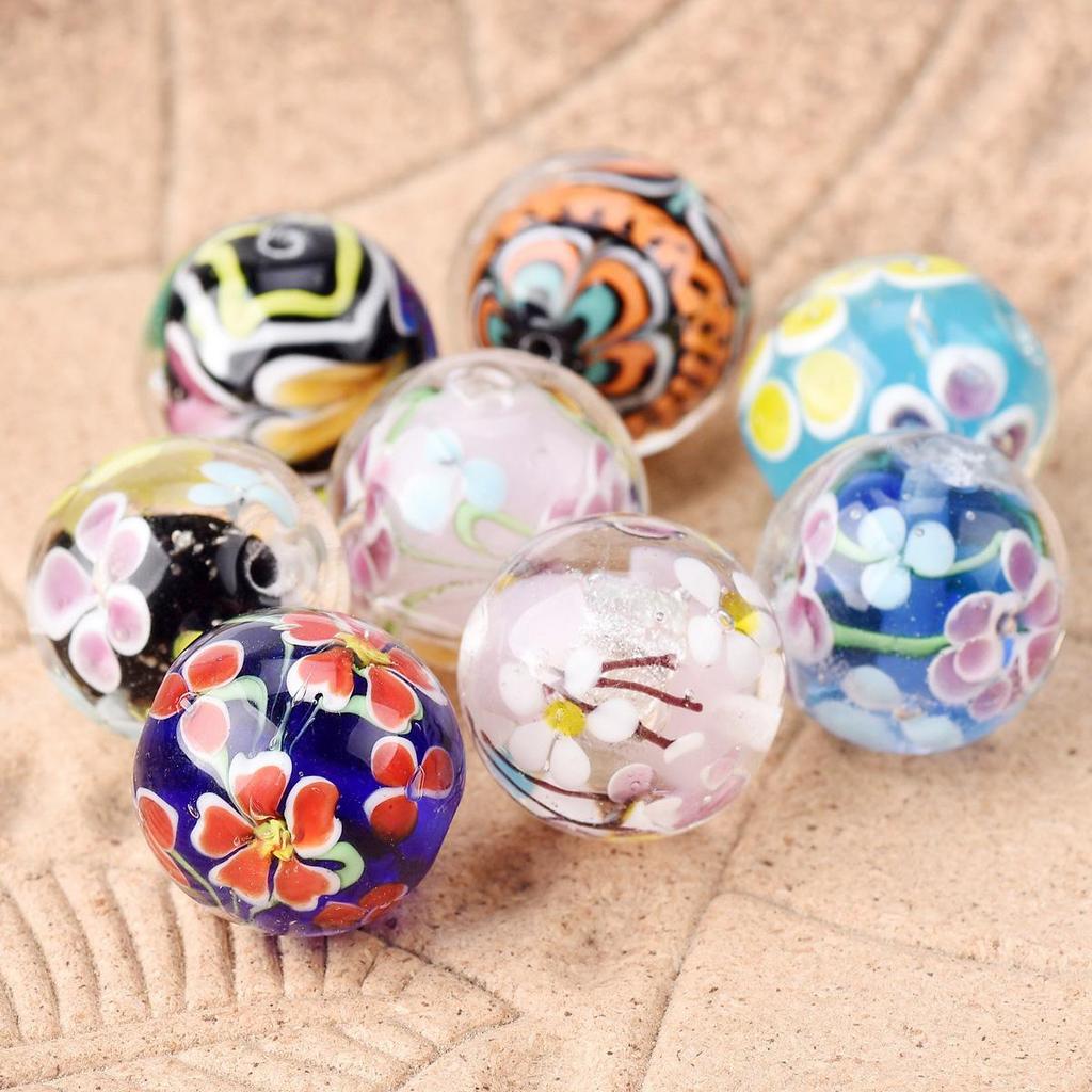 2 buc 20mm Margele Rotunde Mari Handmade Floare Lampwork Sticlă Margele Libere pentru Accesorii de Fabricare Bijuterii DIY Artizanat Descoperiri