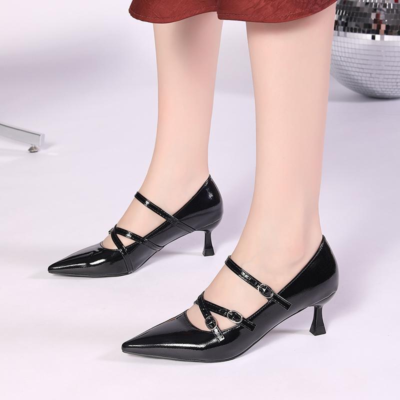 

Мода 2025 Новая Мода Женские Туфли-Лодочки Элегантные Натуральная Кожа Сексуальные Острый Носок Средний Каблук Весна Вечеринка Офис Платье Размер 35-42 35 чёрный