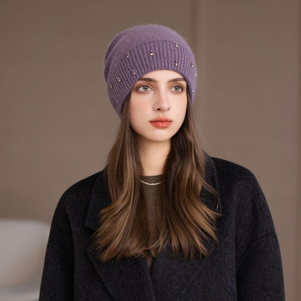 New Colored Diamond Hat Women's Winter Outdoor Fashion Thickened Warm Knitted Hat
