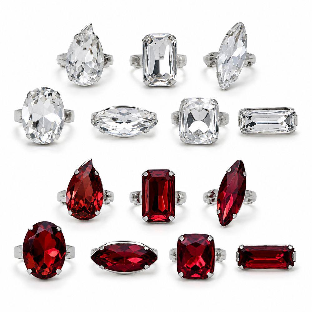 7PCS Rhinestone Crystal Square Rhinestone Ring Large Size Large Crystal Ring