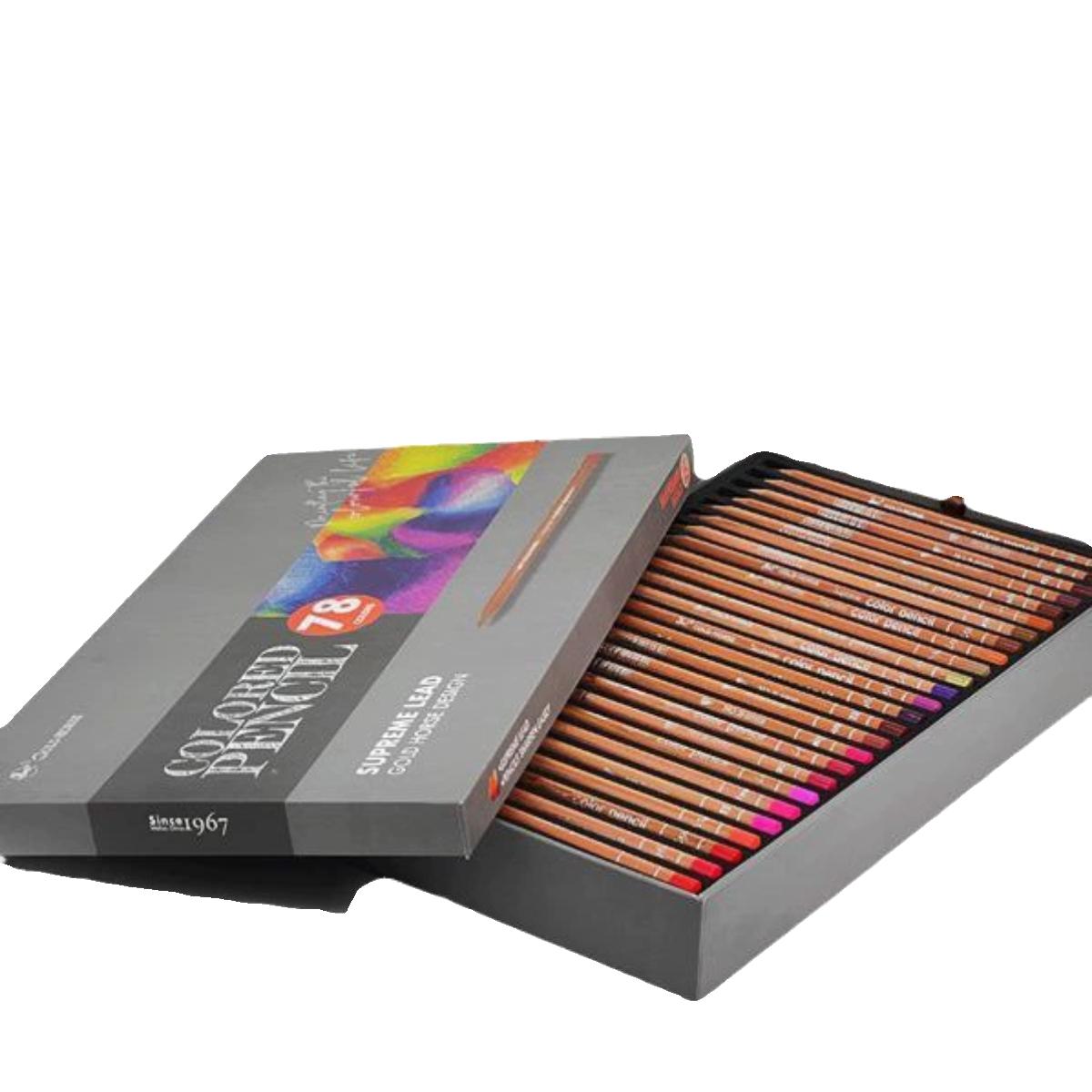 

For Gold Horse 78-Color Artist-Grade Colored Pencil Set, Beginner & Student Use, 10 Shades Layering for Free Sketching Drawing серый