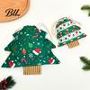Printed Holiday Gift Bags Christmas Tree Shaped with Drawstring, Reusable Fabric Bags, Winter Goodie Storage Pouches for Present Wrapping, Party