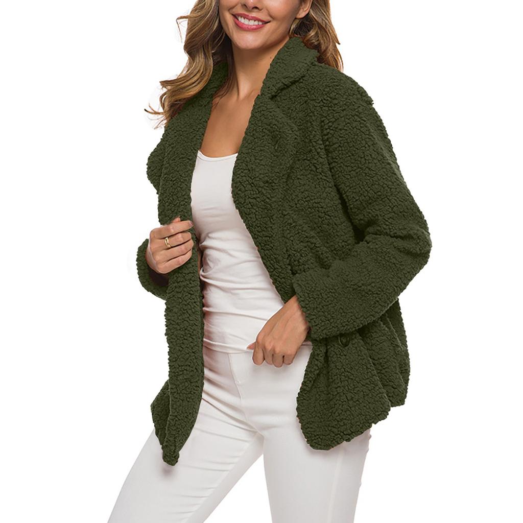 Women's Winter Casual Padded Thickened Suit Collar Button Lambswool Jacket Cardigan