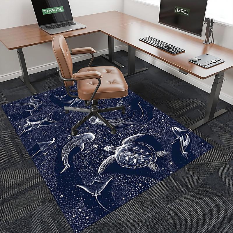 1pc Oceanic Marine Life Chair Mat - Anime Cartoon Design, Non-Slip Carpet for Office Chairs, Suitable for Home Decor, Living Room, Bedroom, Game Room