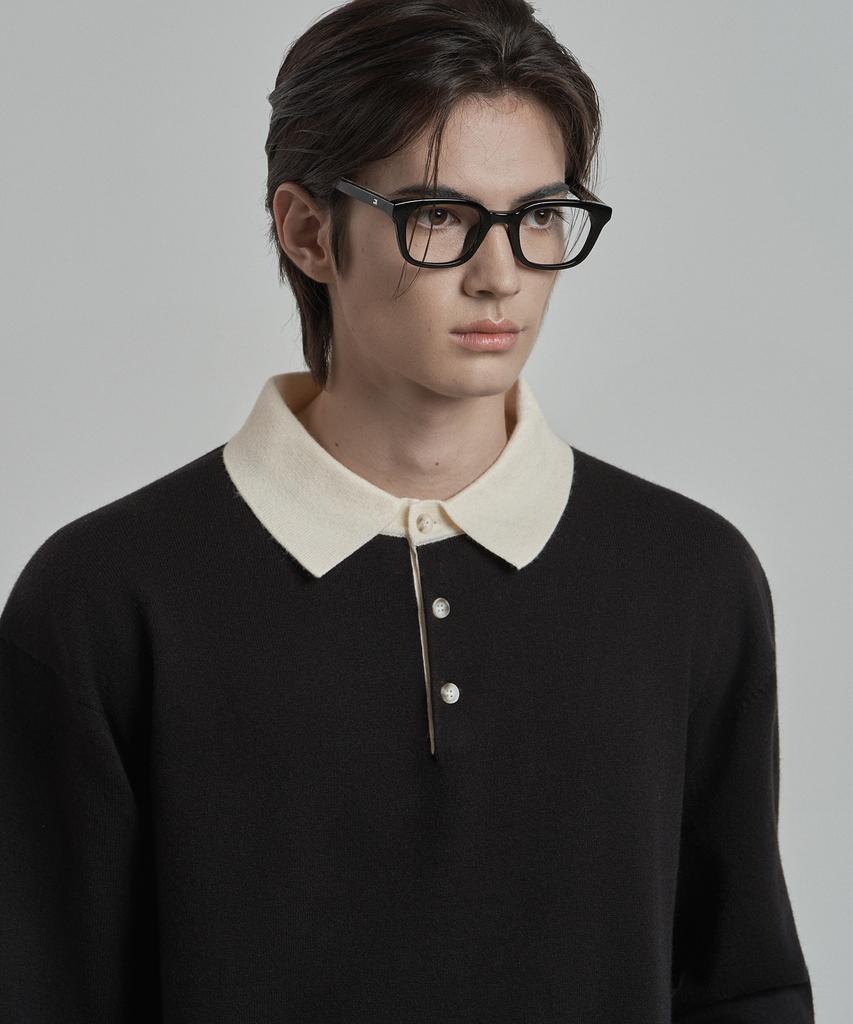 WORK ON BODY OFF Par Semi-Overfit Two-Tone Collar Knit [Black]