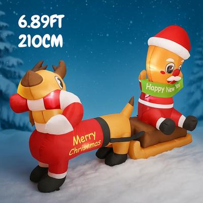6.89FT Inflatable Toy Santa Reindeer Sleigh Holiday Gifts Xmas Decorations for Yard Christmas Supplies Home Decoration Ornaments