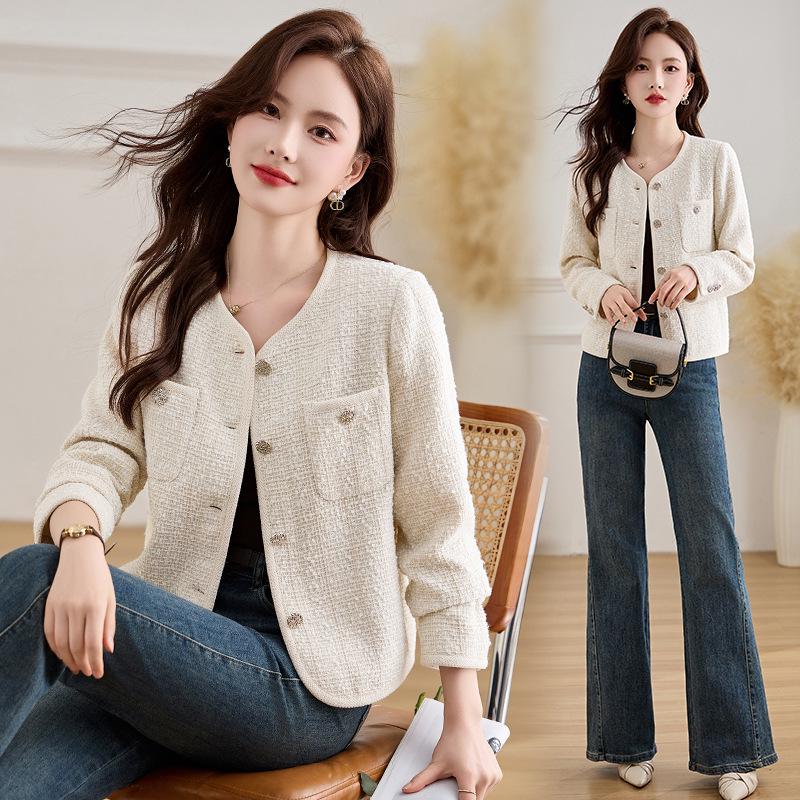 

2025 Весна/Осень Клетчатая Куртка с Круглым Вырезом – Стильная и Элегантная XXL (65-70kg) грязно-белый