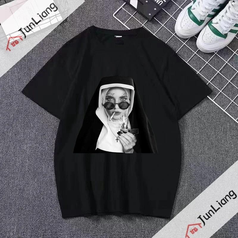 Smoking and Drinking Nuns Religious T-shirt, Cute Unisex T-shirt Short Sleeved Summer Crew-neck Plus Size Breathable Clothing
