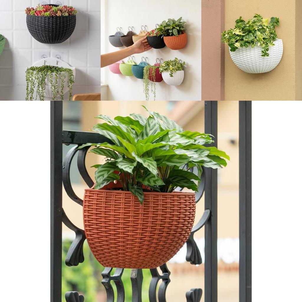 Wall Mount Planter With Rattan Style Wicker Design For Indoor Garden Decor
