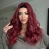 26 Inch Bright Red Long Wavy Headband Synthetic Hair Wigs Heat Resistant Fiber Natural Matt Wigs Peluca