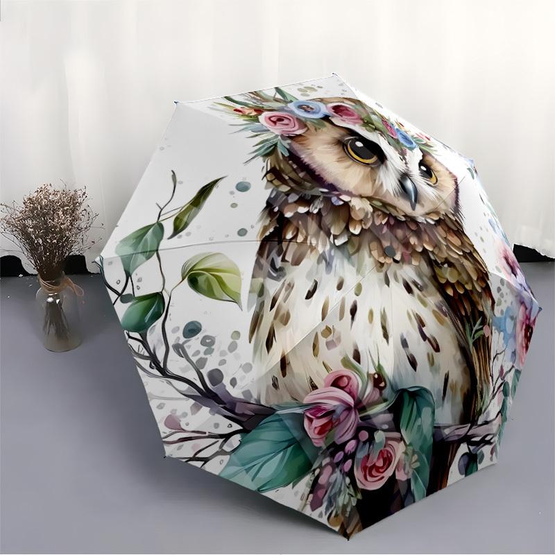 1pc Floral Owl Decor Auto-Fold Umbrella with One-Touch Open/Close - 8 Reinforced Ribs for Windproof Stability yy251118144