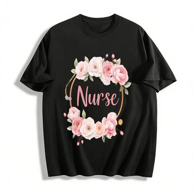 Floral Stethoscope Nurse Themed Casual Top For Medical Workers Pure Cotton T-shirt